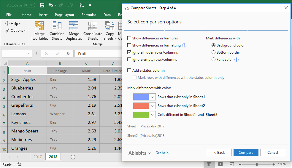 excel spreadsheet compare tool